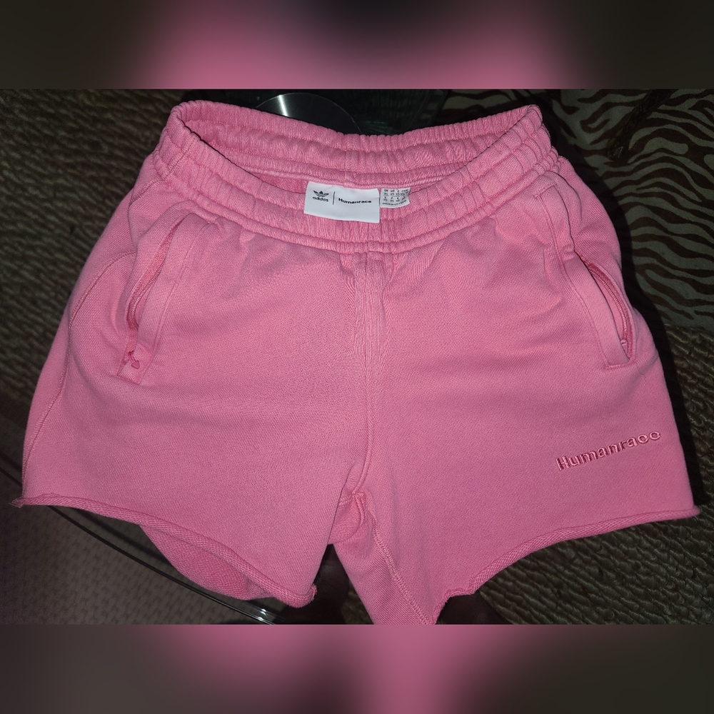 Men's Pharrell Pink Adidas Human Race Raw Edge Shorts